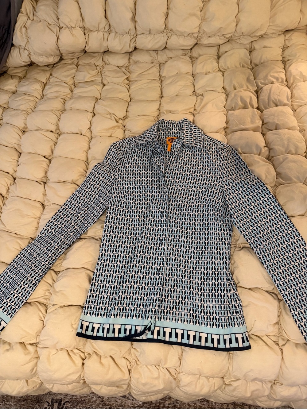 Tory Burch T Monogram Silk Blend Button Down Shirt Blue Navy Small